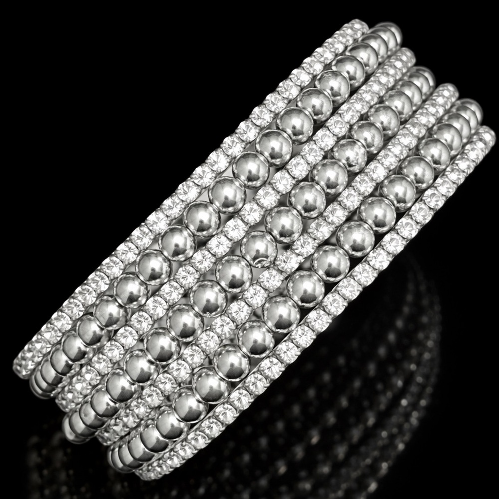 Statement Crystal rhinestone silver ball flexible cuff bangle ladies, bracelet